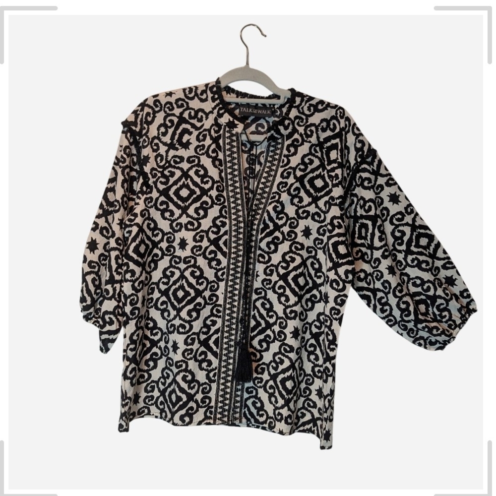 Pre-owned Talk of the Walk Black and White Patterned Blouse - Picture 5 of 11